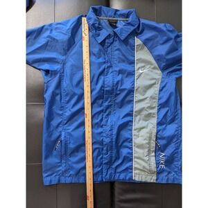 Nike Jacket  Blue Full Zip Rain Coat Long Sleeve Logo Polyester Golf Vtg M STAIN